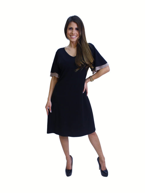 Double layered Bell Sleeves Knee length Midi Dress D078